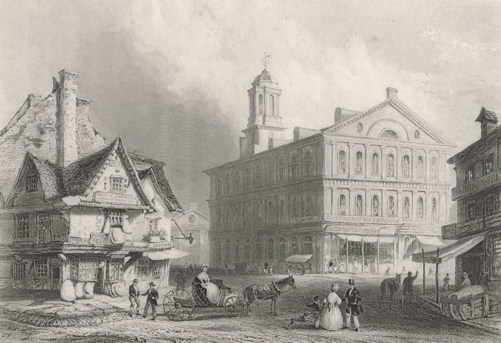 Faneuil Hall, Boston, Massachusetts. WH BARTLETT 1840 old antique print